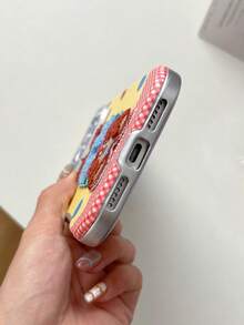 1件韓系Ins風格格紋拼接卡通動物手機殼，適用於Apple 17 Pro Max、16 Pro、13、14 Pro、15 Pro，全包皮革防摔軟殼，女款 - 黃色 - 查看 5