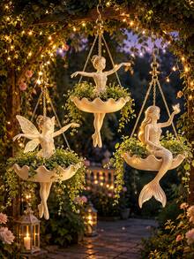 Fairy Ballet Mermaid Hanging Planter, Decorative Flower Pot With Chain, Fantasy Hanging Basket For Flowers And Trailing Plants, Suitable For Garden, Porch, Patio, Balcony, Indoor And Outdoor Decor - Multiple Styles - View 10