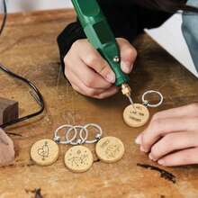 10pcs Wooden Round Keychain Tags Key Labels Rings Creative Small Gifts Handmade Crafts Wooden Keychains - Wood Color - View 7