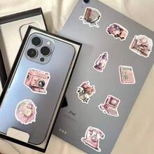 1 Pack Approx. 63pcs Vintage Pink Aesthetic Sticker Set, Vibrant Pink Style Patterns, Designed For Retro Aesthetics, Includes Objects/Themes And Simple Fashion Art Style, Quotes And Women's Vintage Theme Elements Aesthetic Stickers - Suitable For Laptop Decoration - Set - View 3
