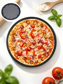 9.25"/10.24"/11.5"/24/26/29cm Round Perforated Pizza Baking Pan, Non-Stick Carbon Steel Baking Mold, Grill Pan, Baking Tray - View 3