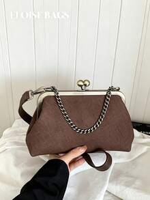 Vintage Distressed Zipper Bag, Metal Chain Texture One Shoulder Crossbody Niche Commuter Women's Handbag - Coffee - View 2