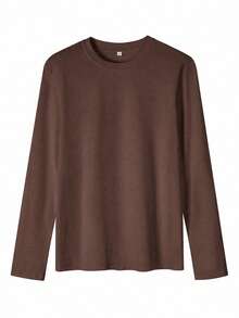 1Pc Women Solid Crew Neck Fitted Long Sleeve Tee,Soft Stretchy Minimal Basic Top For Casual Daily Outfit - Brown - View 2