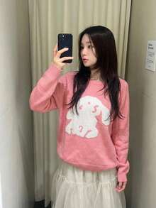 New Fashion Pink Sweet Style Cartoon Pattern Women's Loose Casual Sweater - Pink - View 4