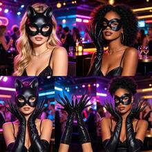 1pc Women's Carnival Party 3D Soft PU Leather Cat Mask Cosplay Costume - Black - View 3