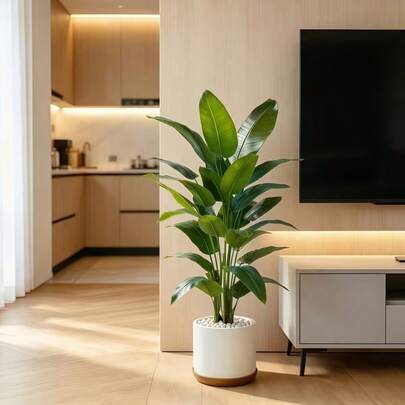 105cm High-End Realistic Oversized Tropical Banana Artificial Plant, Equipped With Thick Root Base For Easy Floor Placement; Durable And Reusable; Suitable For Living Room, Bathroom, Office, Shelf Daily Decoration; Wedding, Birthday And Various Celebration Atmosphere Decor; Zero Maintenance Tropical Style Decor, Creating A Healing Natural Indoor Landscape