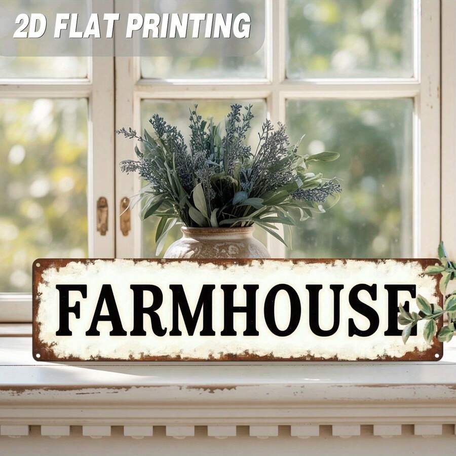 2D Flat, 1pc Farmhouse Metal Sign Wall Decor, Gentleman Style 3.9x15.7 Inches, Distressed White With Black Letters, Perfect For Kitchen, Living Room, Porch, Entryway, Farmhouse Theme, Farmhouse Decor (Random Style) - A - View 1