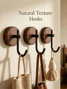 1/4 Packs Wall Mounted Hooks, Natural Walnut Wood Material, No Drill Clothes Hooks, For Entryway, Kitchen, Hallway, Bedroom, Living Room, Bathroom, Storage And Decor, For Clothes, Towels, Robes, Keys, Space Saving And Easy Installation - Multicolor - View 1