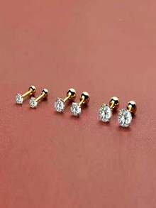 3 Pairs 18K Gold Plated Stainless Steel Classic Round Stud Earrings Set, Fashion Women Hypoallergenic Daily Layering Jewelry Gift - Earring Set - View 3