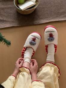 XIXITIAO Cute Color Block Small Mushroom Closed Back Slippers For Women, Warm Fuzzy Home Maternity Slippers - Red - View 6