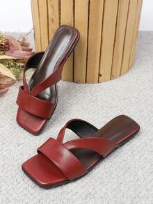 Women's Flat Sandals, Spring/Summer New Versatile Soft Sole Beach Slippers, Fashionable Roman Style Sandals For Women - Burgundy - View 4