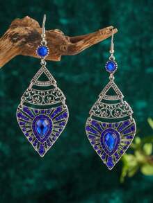 1 Pair Colorful Exaggerated Luxury Vintage Autumn/Winter Full Rhinestone Women's Long Water Drop Earrings - Palace Style - View 18