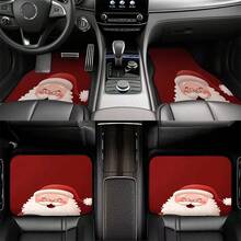 4pcs Universal Car Floor Mats Set, Santa Claus Red Design, Durable Polyester Material, Easy To Clean, Front And Rear Mats, Full Vehicle Protection, Car Interior Accessories, Christmas Gift - Santa Claus - View 1