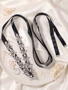 1pc Rhinestone Decor Dress Belt, Sparkly Crystal Ribbon Waist Sash For Women Evening Gown Wedding Party - Multicolor - View 7