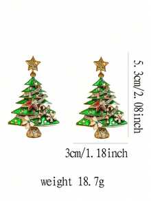 1 Pair Fashionable Luxury Metal Christmas Tree & Star Earrings With Colorful Cubic Zirconia And Bow, Perfect Decoration For Christmas Party - Green - View 5