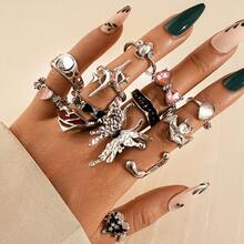 European And American New Style Combination Rings, Personalized Oil Drop Rhinestone Butterfly Heart Star Bow 13pcs Set Hand Jewelry - Ring Set - View 10