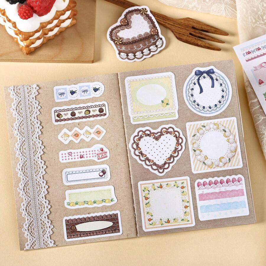 Naifuhua Yu Series Die-Cut Sticker Book, Strawberry Dessert Border Scrapbooking Collage Material, Suitable For Notebooks, Diaries, Journals, Back To School Season, School Opening Season - A - View 1