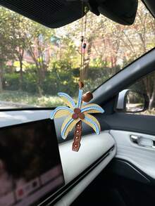 Creative Starfish Coconut Tree Car Hanging Ornament, Rearview Mirror Decoration Pendant, Car Interior Accessory - A - View 1