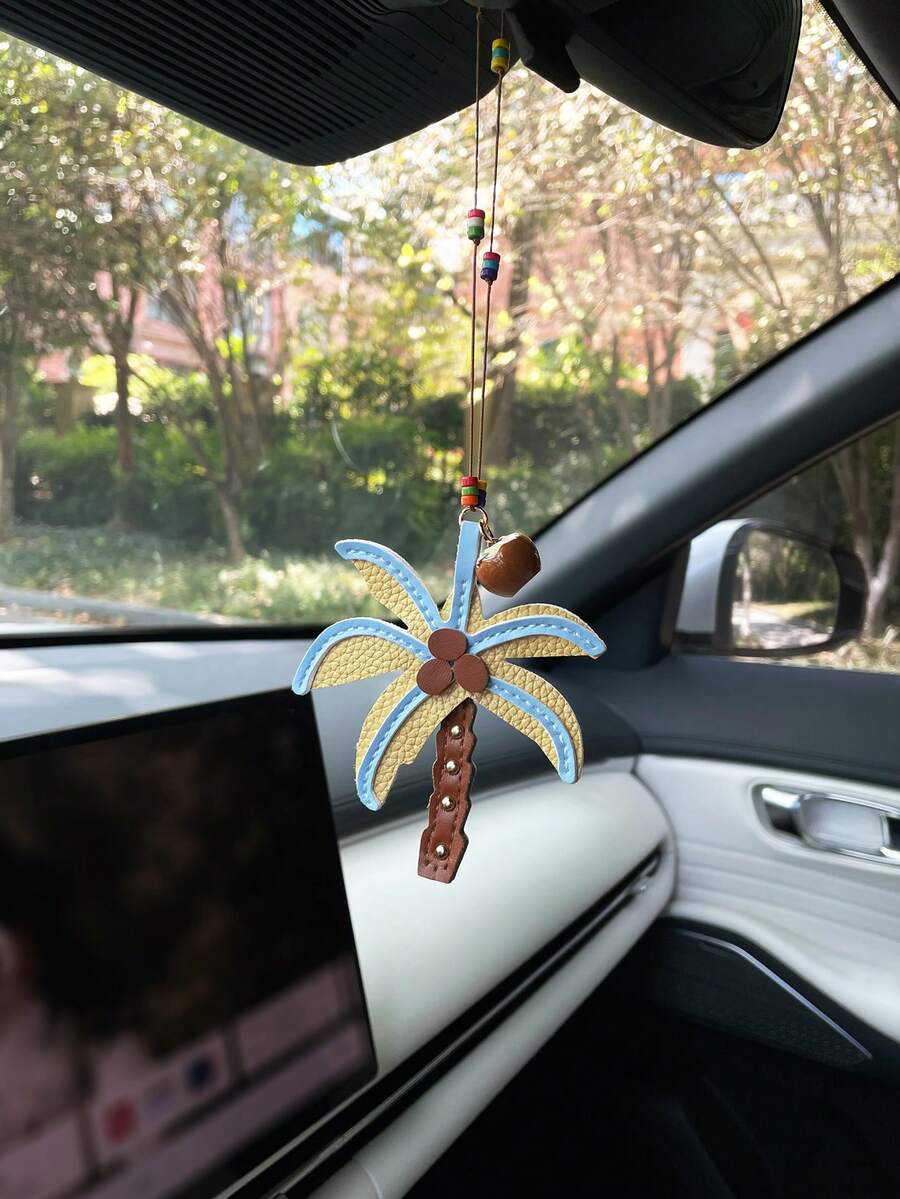 Creative Starfish Coconut Tree Car Hanging Ornament, Rearview Mirror Decoration Pendant, Car Interior Accessory - A - View 1