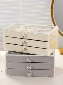 3-Layer Transparent Acrylic Jewelry Storage Box, Large Capacity Desktop Drawer Storage Box, 5-Layer Acrylic Jewelry Box, Velvet Jewelry Tray, Portable Jewelry Display Box, Stackable Drawer Storage Rack - Multicolor - View 11