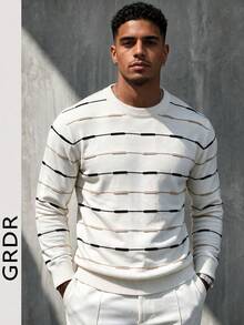 GRDR Men's Knit Sweater, Solid Color Long Sleeve, Suitable For Autumn/Winter Outings, Fashion Essential - White - View 4
