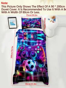 2/3件組電競被套組，霓虹遊戲手把足球美式足球床品，適合青少年男孩，3D賽博格網格遊戲房裝飾（單人/雙人/加大床尺寸） - 彩色 - 查看 10