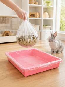 50pcs Disposable Plastic Rabbit Cage Liner Film, Clear Waterproof Litter Pan Cover Mat For Guinea Pigs, Bunny, Hamsters, Chinchillas, Leakproof Waste Bag For Quick Cage Cleaning, Small Animal Toilet Box Film & Indoor Pet Care Supplies - White - View 7