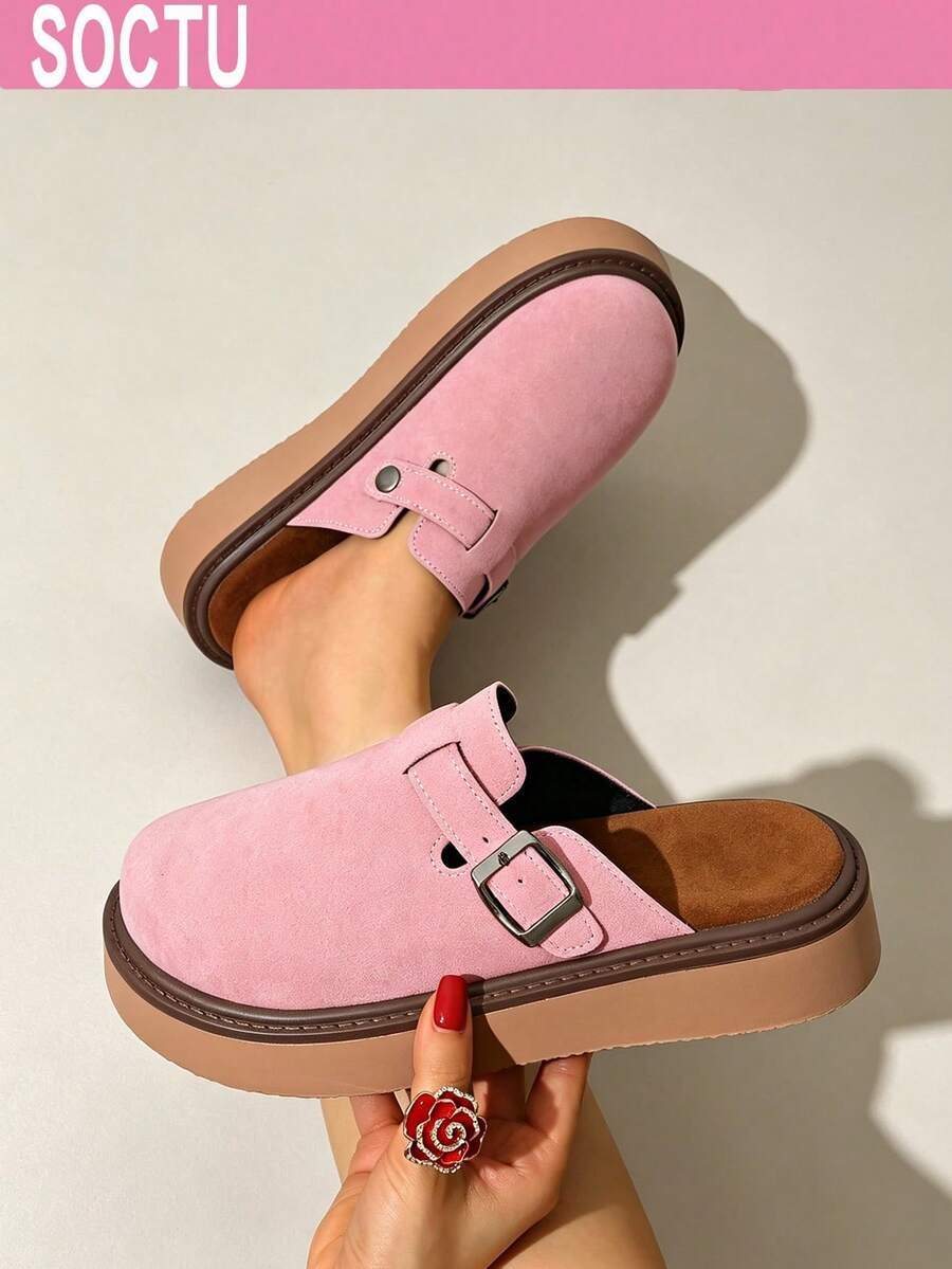 SOCTU Women's Spring New Round Toe Thick Sole Comfortable Slip-On Casual Fashion Mules