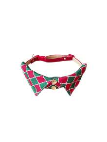 Christmas Adjustable Pet Collar, Suitable For Cats And Small Dogs, British Style Christmas Gingerbread Man Plaid Pattern, Pet Christmas Gift, Pet Holiday Party Outfit - Multicolor - View 12