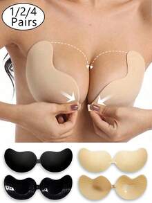 1/2/4 Packs Women Silicone Sticky Invisible Bra, Backless Front Closure, Washable Push Up, A-D Cup, For Wedding Dress & Holiday Gift - Multicolor - View 2