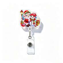 1pc Christmas Santa Claus Snowman Retractable Badge Reel, Nurse ID Card Holder, Anti-Lost Badge Clip - Multicolor - View 9