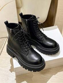1 Pair Autumn/Winter Fashion Minimalist Casual Motorcycle Style Outdoor Teen Classic Flat Ankle Boots - Black - View 6