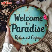 2D 1pc Welcome To Paradise Wooden Sign, Suitable For Yard Wall Decor, Fence, Garage, Indoor Wall Decoration, Great Gift/No Electricity Required - TM37 - View 4