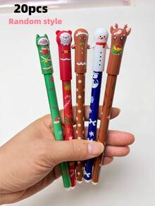 1pc/5pcs/20pcs Christmas Theme Erasable Ballpoint Pens, With Santa Claus, Christmas Tree, Snowman Designs, Erasable Writing Mistakes/Suitable For Note-Taking/Neutral Pens, Christmas Gifts For Children/Classmates/Friends/Colleagues - Multicolor - View 12