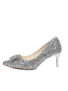 Gritter Silver Bow New Chinese Style Fabric Glitter 2026 Fashion High Heel Pumps Outdoor All Season - Silver - View 2