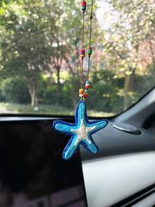 Creative Starfish Coconut Tree Car Hanging Ornament, Rearview Mirror Decoration Pendant, Car Interior Accessory - A - View 7