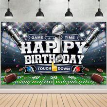 1pc Football-Themed Birthday Backdrop Banner; Perfect For Football Victory Celebrations, Birthday Parties, And Baby Showers-Suitable For Use As A Cake Table Backdrop Or Photo Background. - View 1