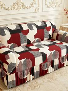 1pc Printed Hem Full Stretch Sofa Cover, Dirt-Resistant, Elastic One-Piece Full Coverage Sofa Protector, Living Room Home Decor, Machine Washable - Red - View 7
