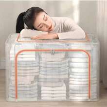 Large Capacity Bedding Storage Bag, Transparent Large Capacity Clothing Organizer Bag, Dust-Proof And Moisture-Proof, Foldable With Lid High Capacity Storage Box, Suitable For Storing Clothes, Blankets And Bedding, Also Suitable For Toys - White - View 11