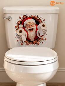 SUPSTICKER Funny Christmas Break Wall Bathroom Wall Sticker, Peel And Stick Removable Holiday Decor, 9.31*12.80 In, 4 Patterns Available - Christmas - View 4