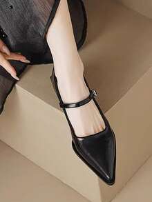 French Vintage Pointed Toe Mary Jane High Heel Shoes Women 2026 Autumn New Style Pointed Toe Fashion Chunky Heel Low Vamp French Vintage Mary Jane Elegant High Heel Pumps Minimalist Premium Commute Versatile Shoes - Black - View 3