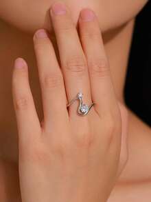Arlmay 1pc 925 Sterling Silver Geometric Line Design Dazzling Clear CZ Finger Rings For Women Fine Jewelry Gifts - Silver - View 2