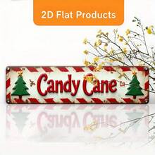 2D Flat Vintage Candy Cane Christmas Metal Wall Decor Sign - Large 4X16 Inch Retro Holiday Decoration, Red And White Stripes - Heavy Duty Poster For Home, Bar, Office (Random Style) - A - View 3
