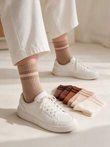6/3/1 Pairs Random Style Women's Striped Breathable Business Casual Sports Running Cycling Multi-Purpose Student Mid-Calf Socks - Multicolor - View 5