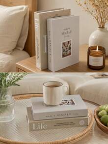 2 Pieces Home Decoration Simulation Book, Paper, Suitable For Coffee Table, Bookshelf Or Mantel, Used For Background Wall Decoration, Bookshelf Decoration And Desktop Decoration, Folded And Shipped, DIY Hand-Assembled, Easy To Transport. - Beige-white - View 9