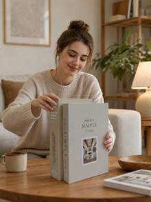 2 Pieces Home Decoration Simulation Book, Paper, Suitable For Coffee Table, Bookshelf Or Mantel, Used For Background Wall Decoration, Bookshelf Decoration And Desktop Decoration, Folded And Shipped, DIY Hand-Assembled, Easy To Transport. - Beige-white - View 4