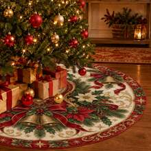 1pc Vintage Clock Bell Pattern Christmas Tree Skirt, Elegant Color Holiday Decor, 5 Sizes, Unisex Holiday Gift, Suitable For Home And Party Christmas Home Decoration - Vintage Alarm Clock - View 4