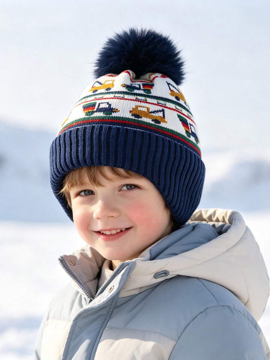 1-Piece Set Of Cute Knitted Car-Shaped Children's Wool Hats, Fleece-Lined And Thickened, Suitable For Boys And Girls, Perfect For Outdoor Wear And Everyday Warmth In Autumn And Winter. - Multicolor - View 1