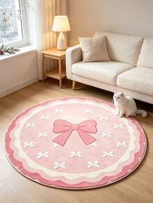 1pc Christmas New Sweet Pink Round Bow Rug, Cute Decorative Floor Mat For Girls' Room, Living Room, Bedroom, Autumn/Winter Minimalist Decorative Blanket, Decorative Rug, Bedroom Decor, Small Rug, Rug, Home Decor, Living Room Rug, Living Room Small Rug, Bedroom Rug, Living Room Home Decor - Multicolor - View 2