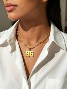 1pc Men's/Women's 96 Number Pendant Necklace, 18K Gold Plated Stainless Steel Twisted Rope Chain, Hip-Hop Style Patriotic Jewelry, Saudi 96th National Day Men's Gift, Daily & Party Wear - Yellow Gold - View 6